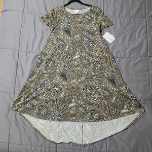 NWT Lularoe Small Carly Dress grey/green geometric print